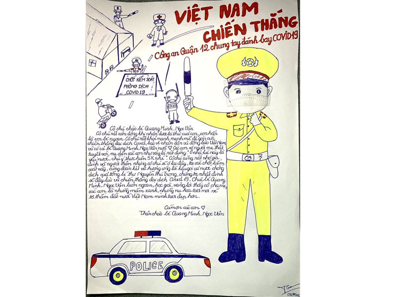 Lá thư của các chiến sĩ công an gửi lại cho 2 em nhỏ. Lá thư tay cảm động của 2 em nhỏ gửi các cán bộ ở chốt kiểm dịch -0
