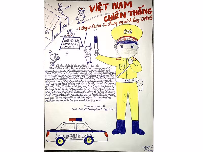 Lá thư tay cảm động của 2 em nhỏ gửi các cán bộ ở&nbsp;chốt kiểm dịch -0