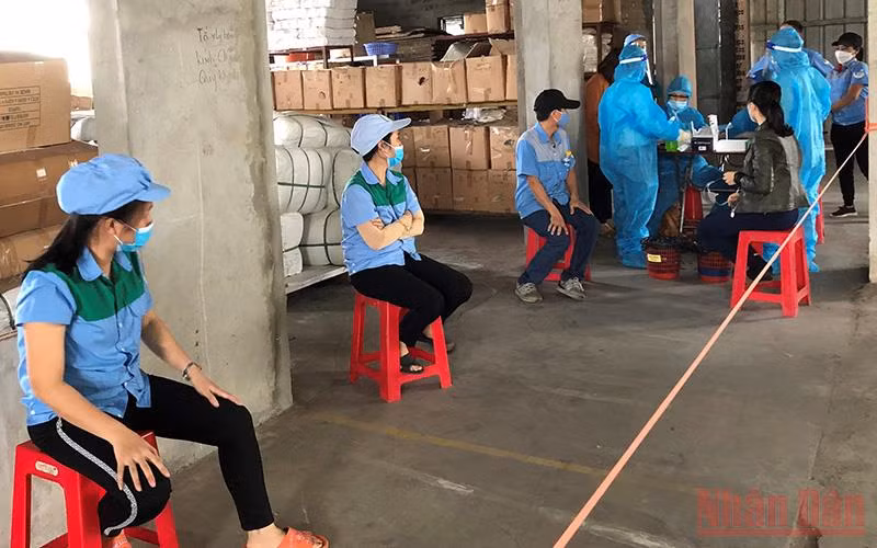Doanh nghiệp trong khu công nghiệp ở Thái Bình chủ động xét nghiệm định kỳ cho công nhân lao động.
