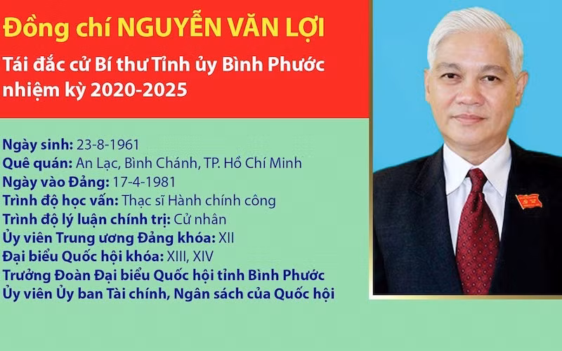 Đồng chí Nguyễn Văn Lợi tái đắc cử Bí thư Tỉnh ủy Bình Phước