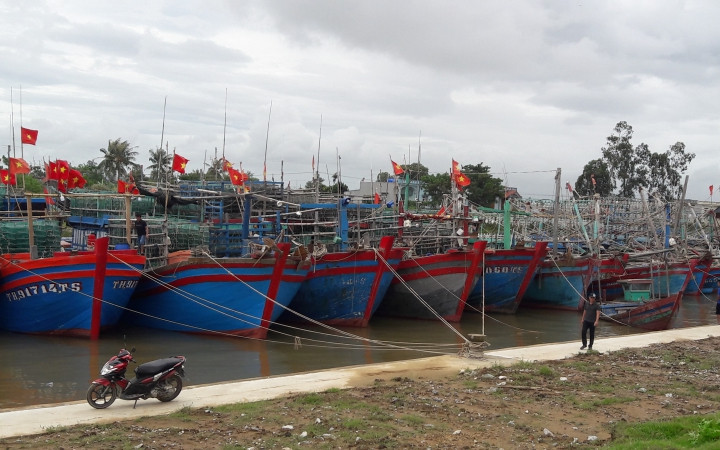 Tàu thuyền neo đậu ở âu thuyền Quảng Thạch, huyện Quảng Xương.