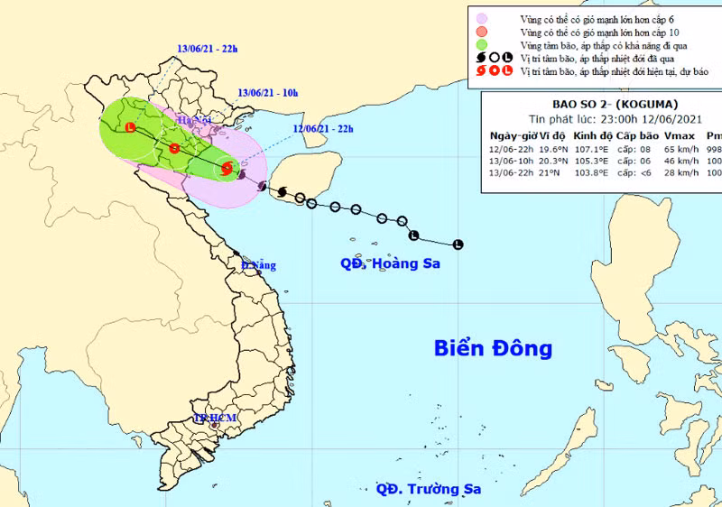 Vị trí và hướng di chuyển của bão số 2. (Nguồn: nchmf.gov.vn)