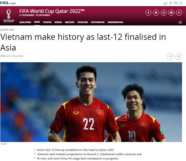 Thông tin và hình ảnh về đội tuyển Việt Nam xuất hiện đầy tự hào trong bài viết của FIFA. (Ảnh chụp màn hình) FIFA ấn tượng với chiến tích lịch sử của bóng đá Việt Nam -0