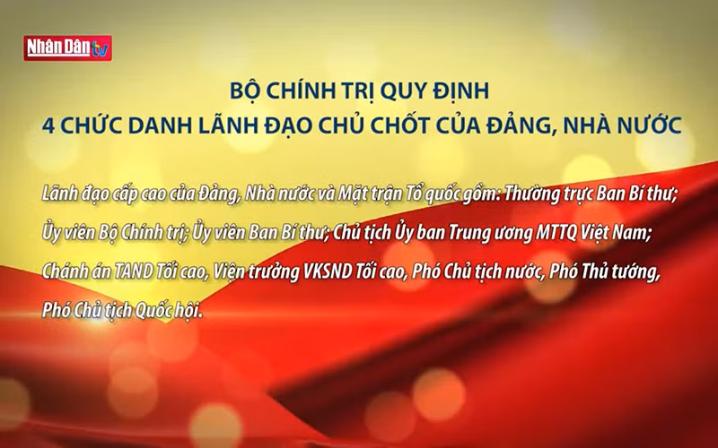 Bộ Chính trị quy định 4 chức danh lãnh đạo chủ chốt của Đảng, Nhà nước