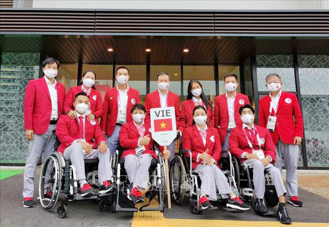 Đoàn thể thao người khuyết tật Việt Nam tại làng vận động viên ở Tokyo. (Ảnh: TTXVN) Nguyễn Thị Hải dừng bước tại Paralympic Tokyo -0