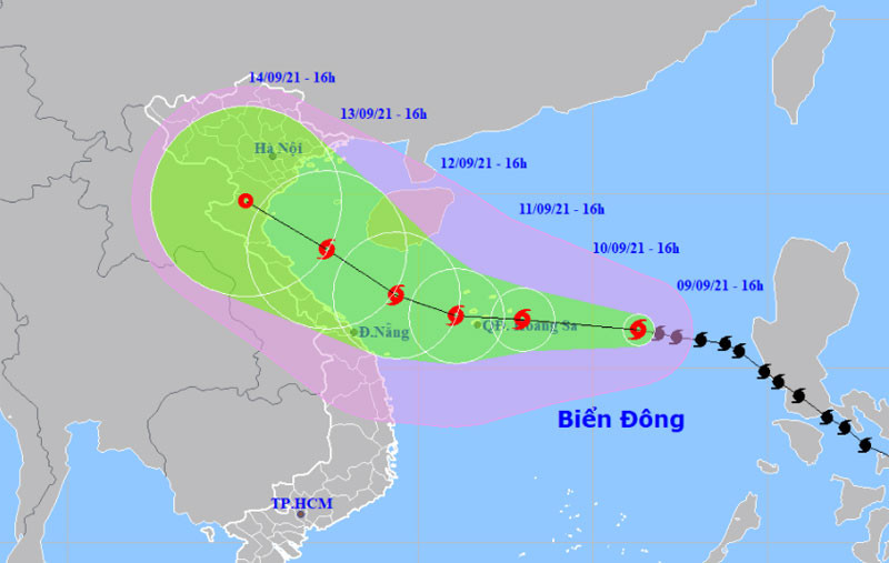 Vị trí và hướng di chuyển của bão số 5. (Nguồn: nchmf.gov.vn)