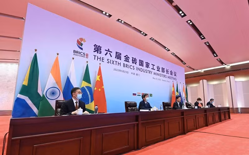 Hội nghị Bộ trưởng Công nghiệp BRICS tại điểm cầu thành phố Hạ Môn, tỉnh Phúc Kiến. (Ảnh: Tân Hoa xã)