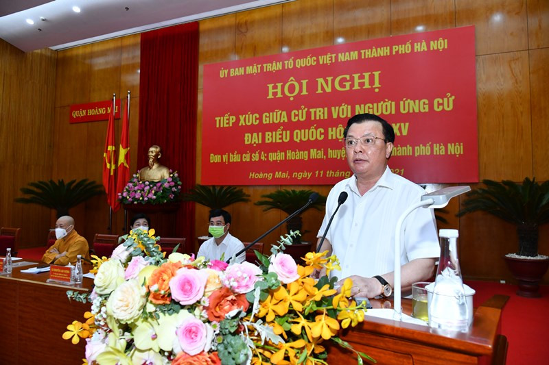 Đồng chí Đinh Tiến Dũng, Ủy viên Bộ Chính trị, Bí thư Thành ủy trình bày chương trình hành động. Lắng nghe, phản ánh kịp thời ý kiến, nguyện vọng chính đáng của cử tri -0