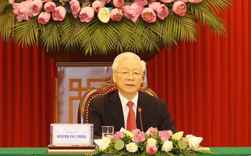 Tổng Bí thư Nguyễn Phú Trọng phát biểu tại hội nghị. Ảnh TTXVN