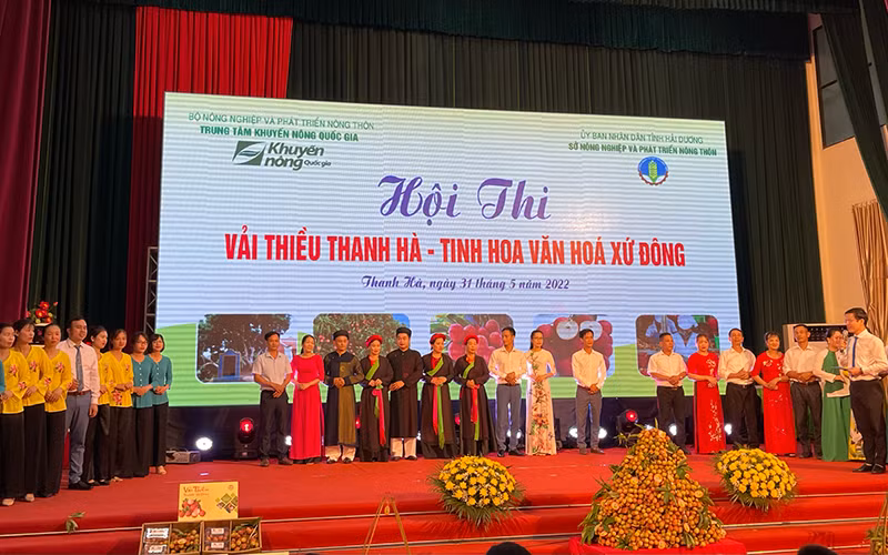 Các thành viên 3 đội tuyển tham dự hội thi “Vải thiều Thanh Hà - Tinh hoa văn hóa Xứ Đông”