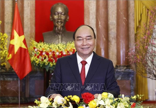 (Ảnh: TTXVN) Chủ tịch nước Nguyễn Xuân Phúc chúc Tết Nhâm Dần 2022 -0