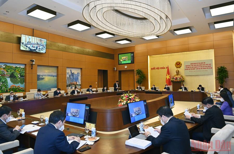 Quang cảnh buổi làm việc chuyên đề của Đoàn giám sát Quốc hội với TP Hà Nội. (Ảnh Duy Linh) Lập Quy hoạch Thủ đô cần bài bản, bảo đảm thống nhất, đồng bộ -0