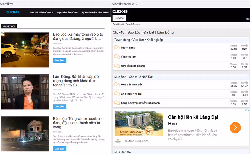 Thông tin đăng tải trên “click49”. (Ảnh: chụp màn hình)
