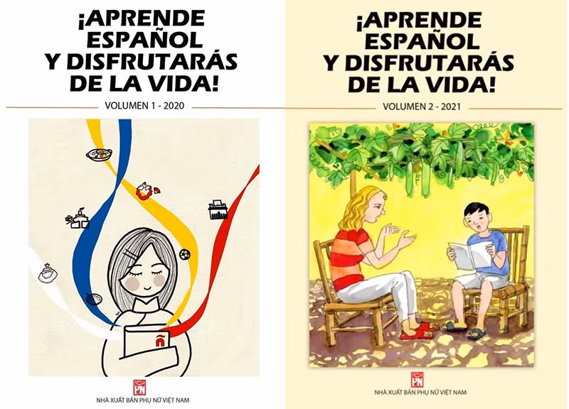 Bìa sách tuyển tập các tác phẩm xuất sắc nhất của cuộc thi sáng tác văn học “Học tiếng Tây Ban Nha và tận hưởng cuộc sống” lần thứ nhất (2020) và lần thứ hai (2021). (Ảnh: Đại sứ quán Tây Ban Nha)