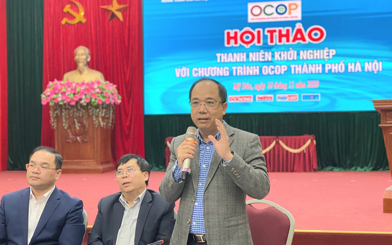Ông Nguyễn Mạnh Hưng, Tổng Biên tập báo Tuổi trẻ Thủ đô phát biểu tại hội thảo. Khơi dậy tinh thần khởi nghiệp của tuổi trẻ thủ đô với OCOP -0