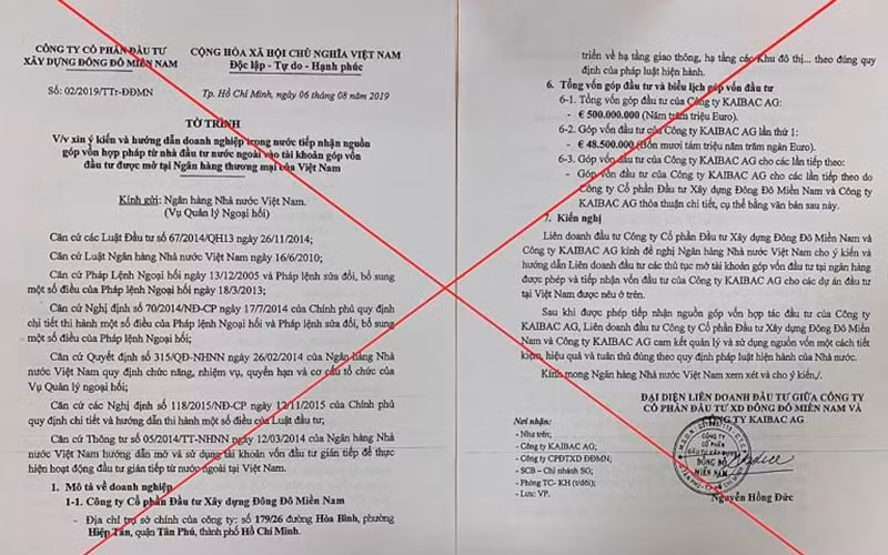 Tờ trình giả mạo xin tiếp nhận nguồn vốn nước ngoài trị giá hàng trăm triệu Euro. Nguồn: Bộ Công an