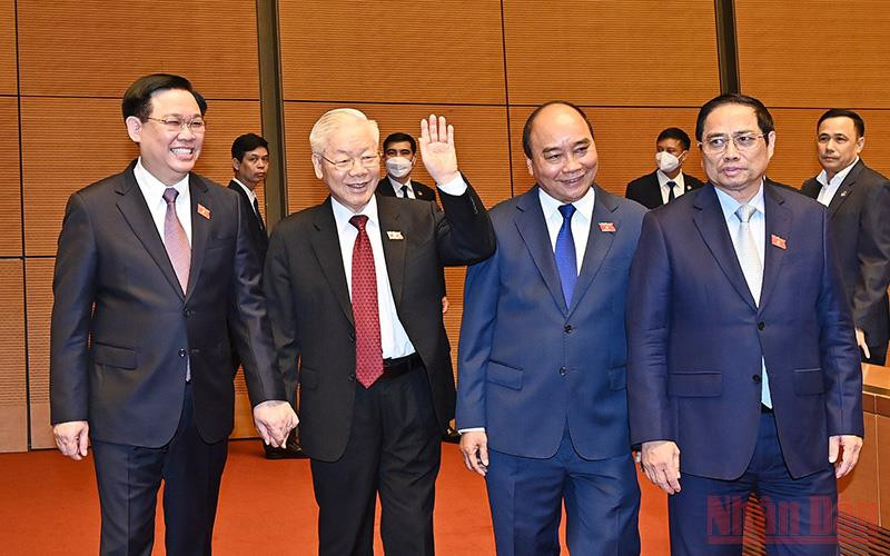 Các đồng chí lãnh đạo Đảng, Nhà nước dự phiên bế mạc Kỳ họp thứ ba, Quốc hội khóa XV, chiều 16/6. (Ảnh: LINH KHOA) Bế mạc Kỳ họp thứ ba, Quốc hội khóa XV -0