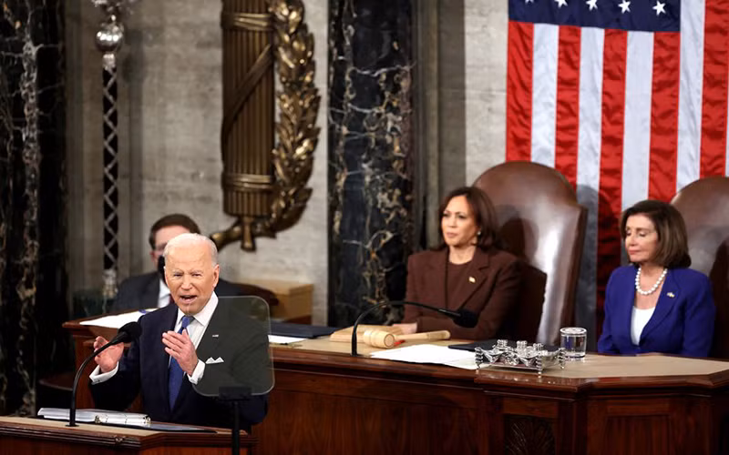 Tổng thống Biden đọc Thông điệp Liên bang đầu tiên trong nhiệm kỳ của ông. (Ảnh: Reuters)
