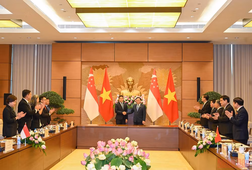 Chủ tịch Quốc hội Vương Đình Huệ đón, hội đàm với Chủ tịch Quốc hội Singapore Tan Chuan-Jin -5