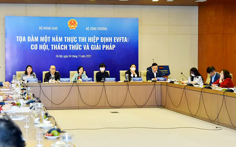 Tọa đàm về một năm thực thi Hiệp định EVFTA. Ảnh Bộ Ngoại giao