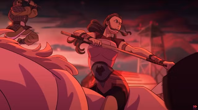 Tạo hình nữ tướng Thánh Thiên trong loạt phim hoạt hình “Trưng Vương”.