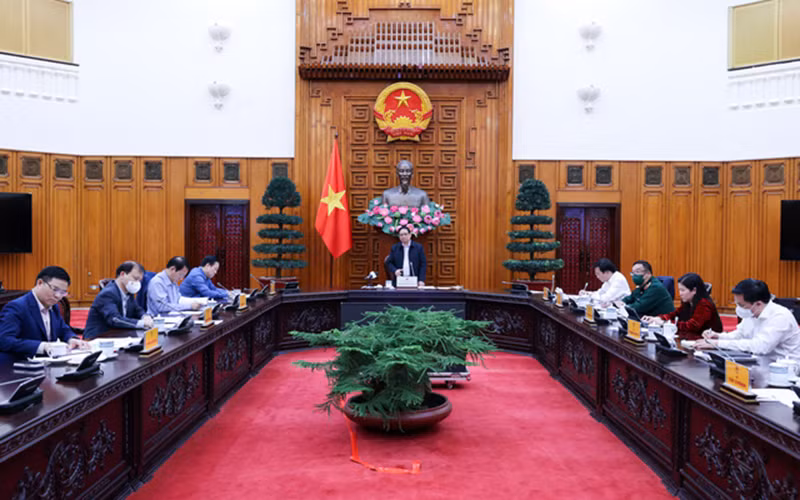 Thủ tướng Phạm Minh Chính chủ trì cuộc làm việc với PVN. (Ảnh: VGP/Nhật Bắc)