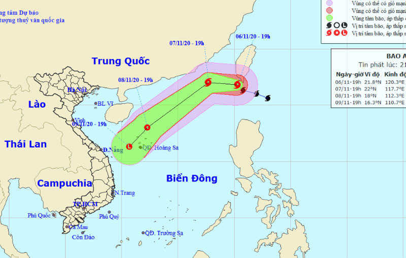 Vị trí và hướng di chuyển của bão Atsani. (Nguồn: nchmf.gov.vn)
