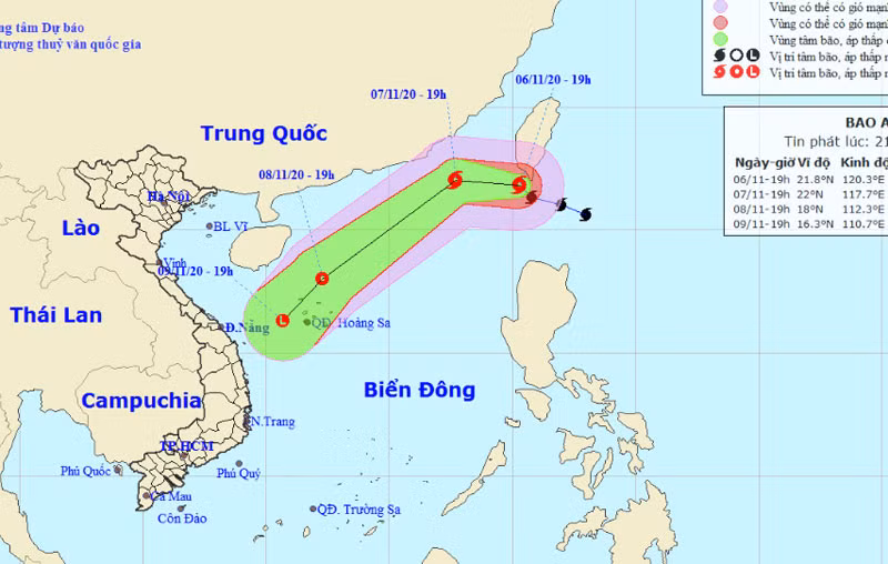 Vị trí và hướng di chuyển của bão Atsani. (Nguồn: nchmf.gov.vn)