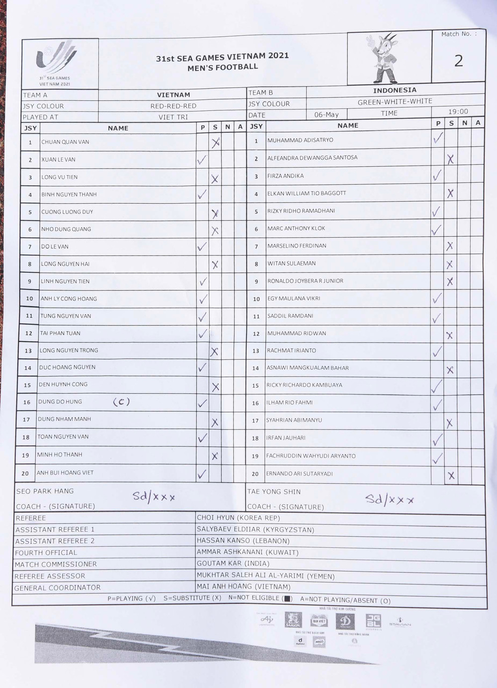 Danh sách đăng ký đội tuyển U23 Việt Nam và U23 Indonesia. U23 Việt Nam - U23 Indonesia: Đội hình mạnh nhất được ra sân -0