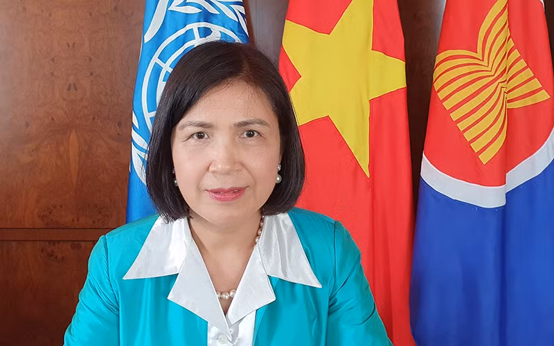 Đại sứ Lê Thị Tuyết Mai phát biểu tại một phiên thảo luận của Hội đồng (Ảnh: Mofa).