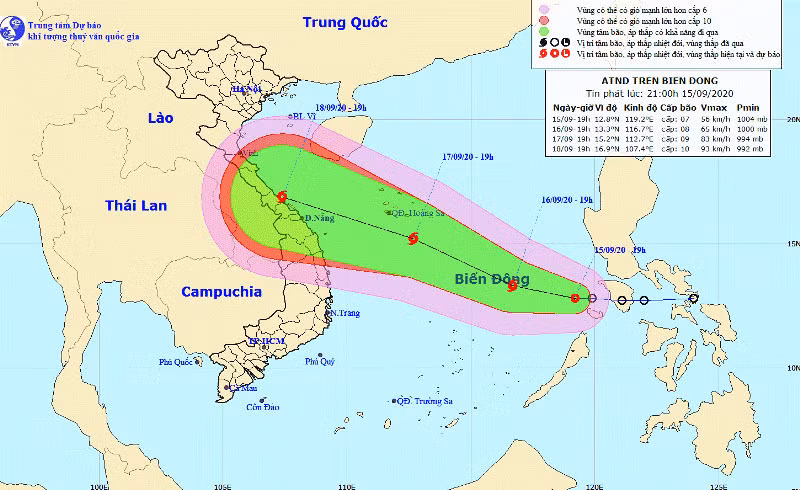 Vị trí và hướng di chuyển của áp thấp nhiệt đới. (Nguồn: kttv.gov.vn)