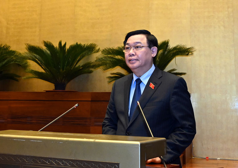 Chủ tịch Quốc hội Vương Đình Huệ phát biểu bế mạc Hội nghị trực tuyến toàn quốc ''Triển khai thực hiện Kết luận của Bộ Chính trị về định hướng Chương trình Xây dựng pháp luật nhiệm kỳ Quốc hội khóa XV”.