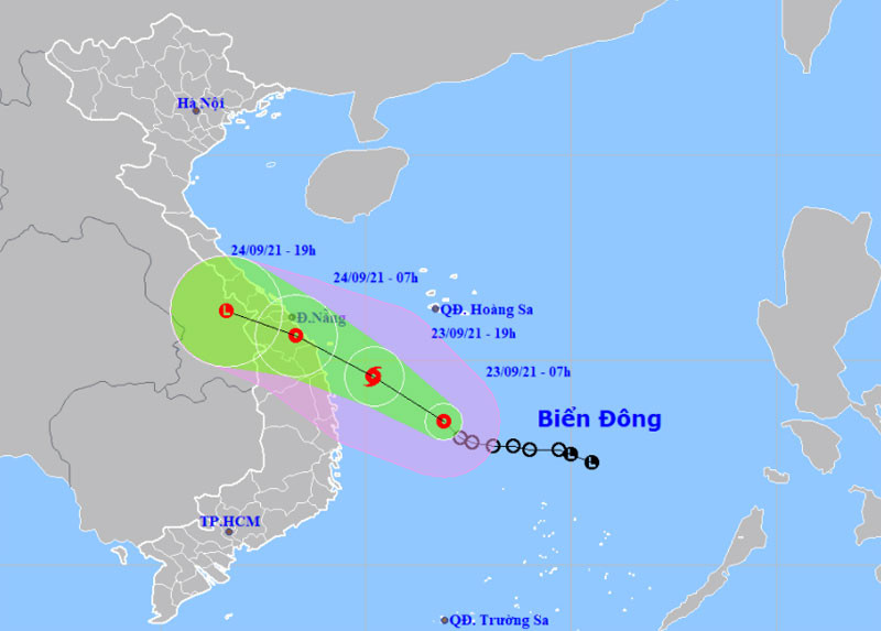 Vị trí và hướng di chuyển của áp thấp nhiệt đới. (Nguồn: nchmf.gov.vn)