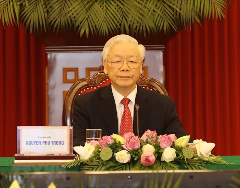 Tổng Bí thư Nguyễn Phú Trọng phát biểu ý kiến tại Hội nghị. (Ảnh: TTXVN) 