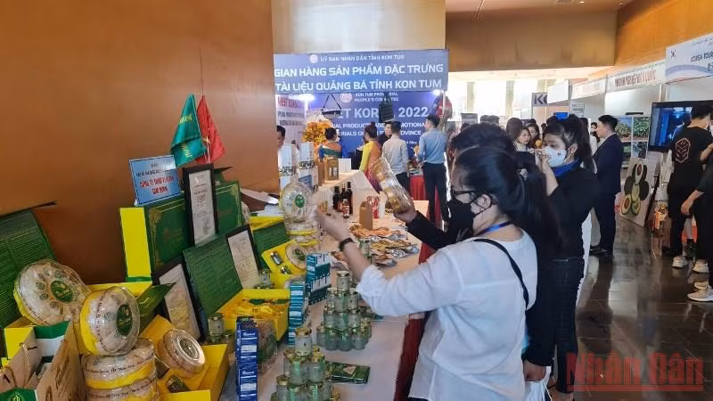 42 gian hàng trưng bày sản phẩm tiêu biểu của Bình Định, Hàn Quốc và các tỉnh, thành trong khu vực miền trung-Tây Nguyên.