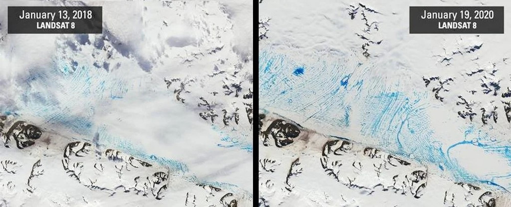 Xuất hiện "bể bơi" trong mùa hè ở Nam Cực vào ngày 19/1/2020. (Nguồn: USGS)