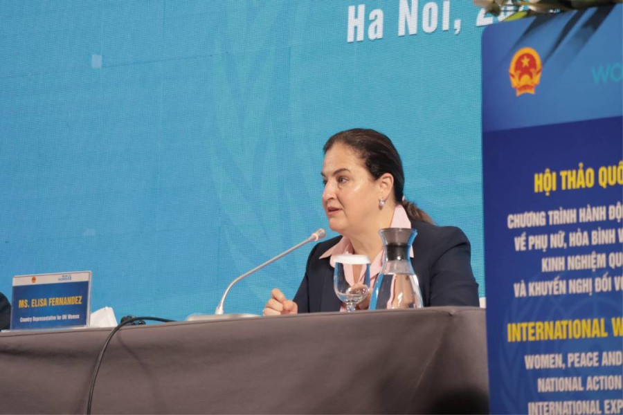 Bà Elisa Fernandez Saenz, Trưởng đại diện UN Women tại Việt Nam phát biểu tại hội thảo. (Ảnh: UN Women) Thúc đẩy thực hiện Chương trình hành động quốc gia về Phụ nữ, Hoà bình và An ninh -0