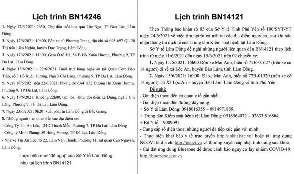 Lịch trình hai bệnh nhân Covid-19 tại Lâm Đồng. Lâm Đồng khẩn trương truy vết các trường hợp liên quan hai bệnh nhân Covid-19 -0
