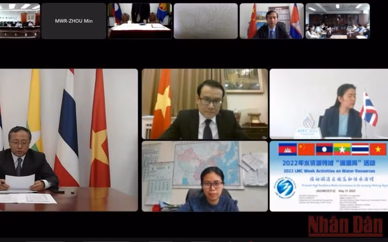 Đại diện các nước tham dự “Tuần lễ Mê Công-Lan Thương” lĩnh vực nguồn nước năm 2022 theo hình thức trực tuyến.
