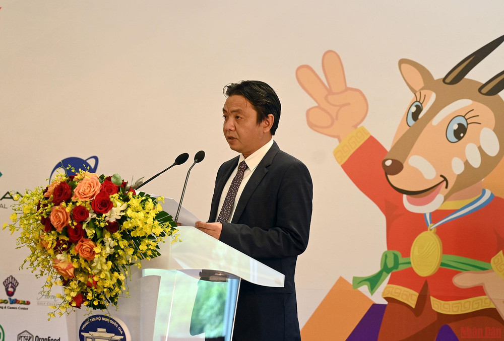 Thứ trưởng Văn hóa, Thể thao và Du lịch Hoàng Đạo Cương phát biểu khai mạc sự kiện. Khai trương Trung tâm báo chí SEA Games 31 -0