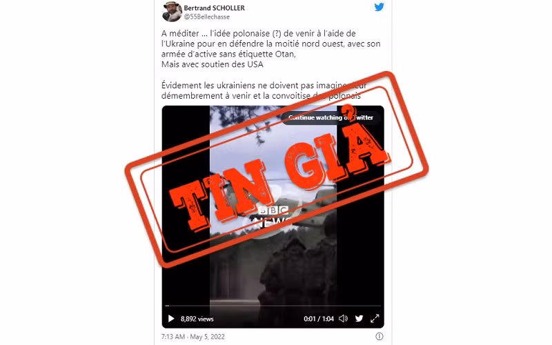 Một tài khoản Twitter chia sẻ đoạn clip giả mạo BBC. 