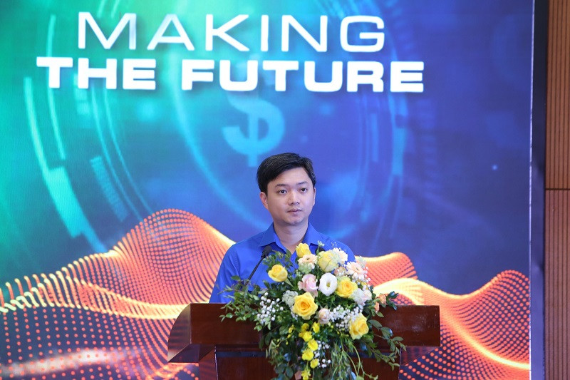 Ông Nguyễn Minh Triết, Bí thư Trung ương Đoàn Thanh niên Cộng sản Hồ Chí Minh, Chủ tịch Trung ương Hội sinh viên Việt Nam phát biểu tại buổi lễ. Phát động Cuộc thi Sinh viên khởi nghiệp công nghệ tài chính Finnovation 2022 -0