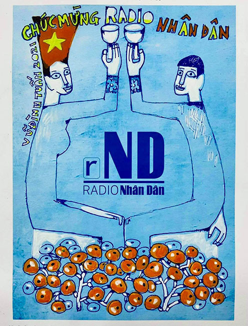Tranh của họa sĩ Vũ Đình Tuấn. Những lời chúc đẹp cho Radio Nhân Dân -0