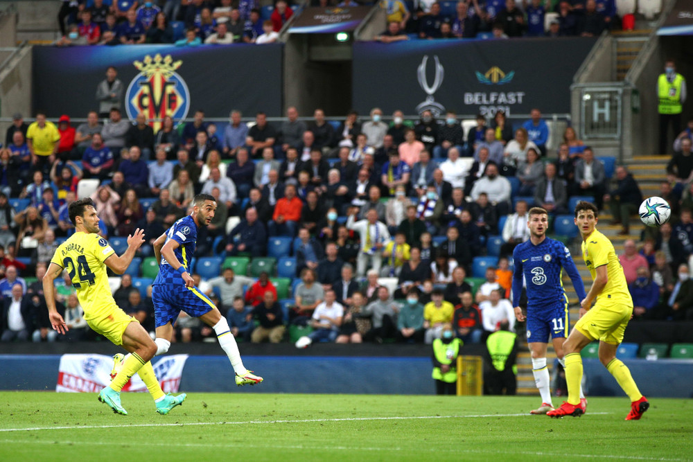 Hakim Ziyech mở tỷ số ở phút 27. (Ảnh: Chelsea FC) Thắng luân lưu kịch tính, Chelsea lần thứ 2 đoạt Siêu cúp châu Âu -0