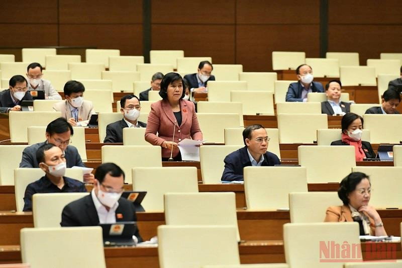 Đại biểu Nguyễn Thị Lệ Thủy (Bến Tre) phát biểu tại phiên thảo luận trực tuyến. (Ảnh: LINH NGUYÊN) Tăng cường kiểm soát quyền lực để chống tham nhũng -0