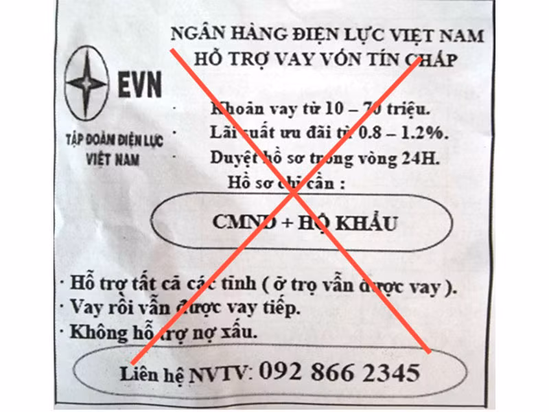 Giả mạo thương hiệu EVN quảng cáo cho vay tín chấp
