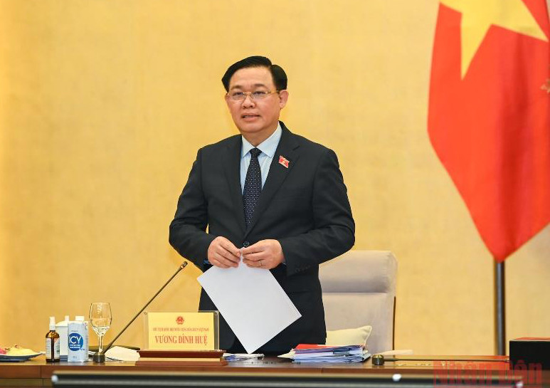 Chủ tịch Quốc hội Vương Đình Huệ phát biểu khai mạc hội nghị. (Ảnh Duy Linh) Vì mục tiêu chung phát triển đất nước, nâng cao vị thế, uy tín quốc gia, dân tộc -0