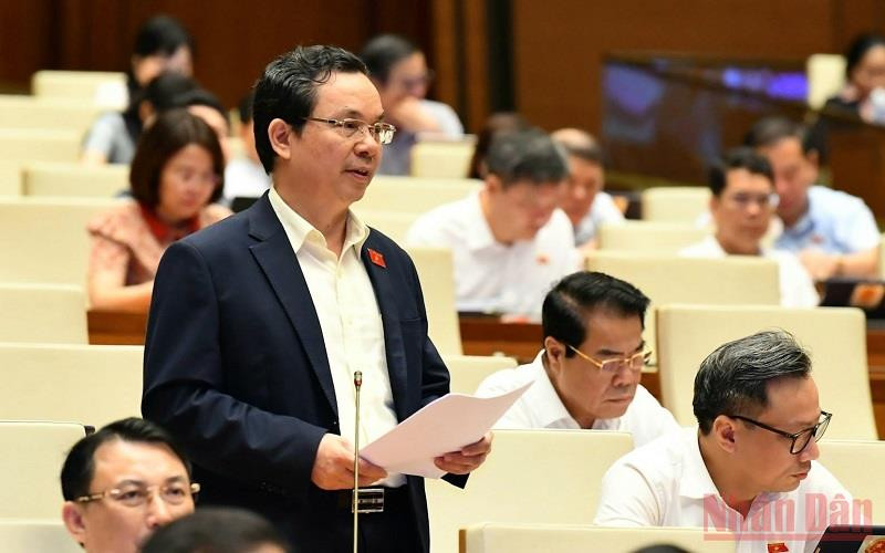Đại biểu Hoàng Văn Cường (Hà Nội) phát biểu thảo luận tại hội trường, sáng 10/6. (Ảnh: LINH KHOA NGUYÊN)