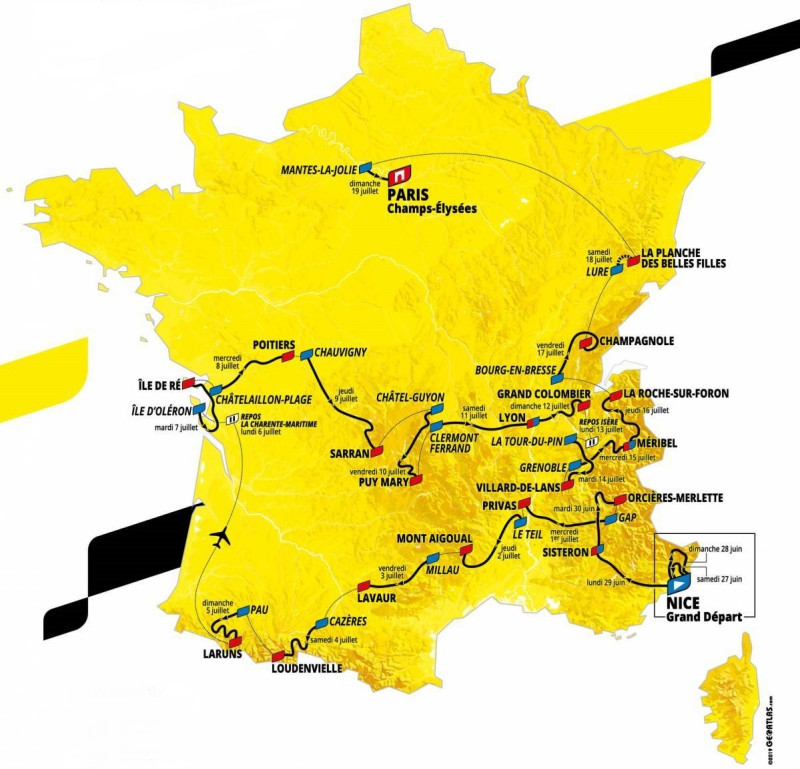 Sơ đồ 21 chặng đua. (Ảnh: Tour de France 2020) Khởi tranh Giải đua xe đạp vòng quanh nước Pháp -0