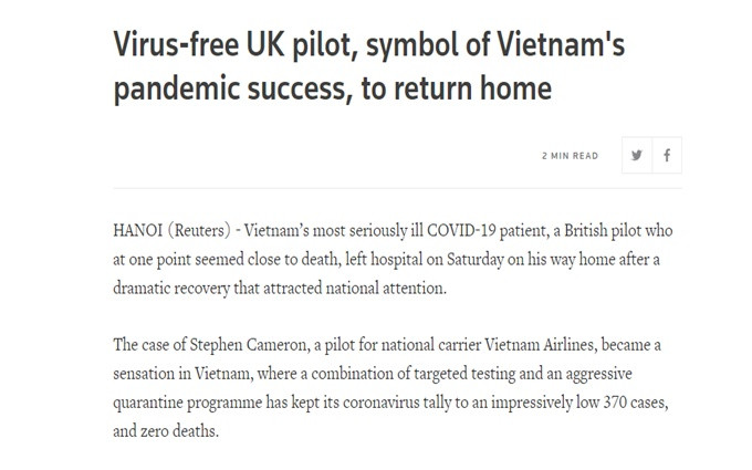 Reuters đưa tin về bệnh nhân 91, ngày 11-7. 